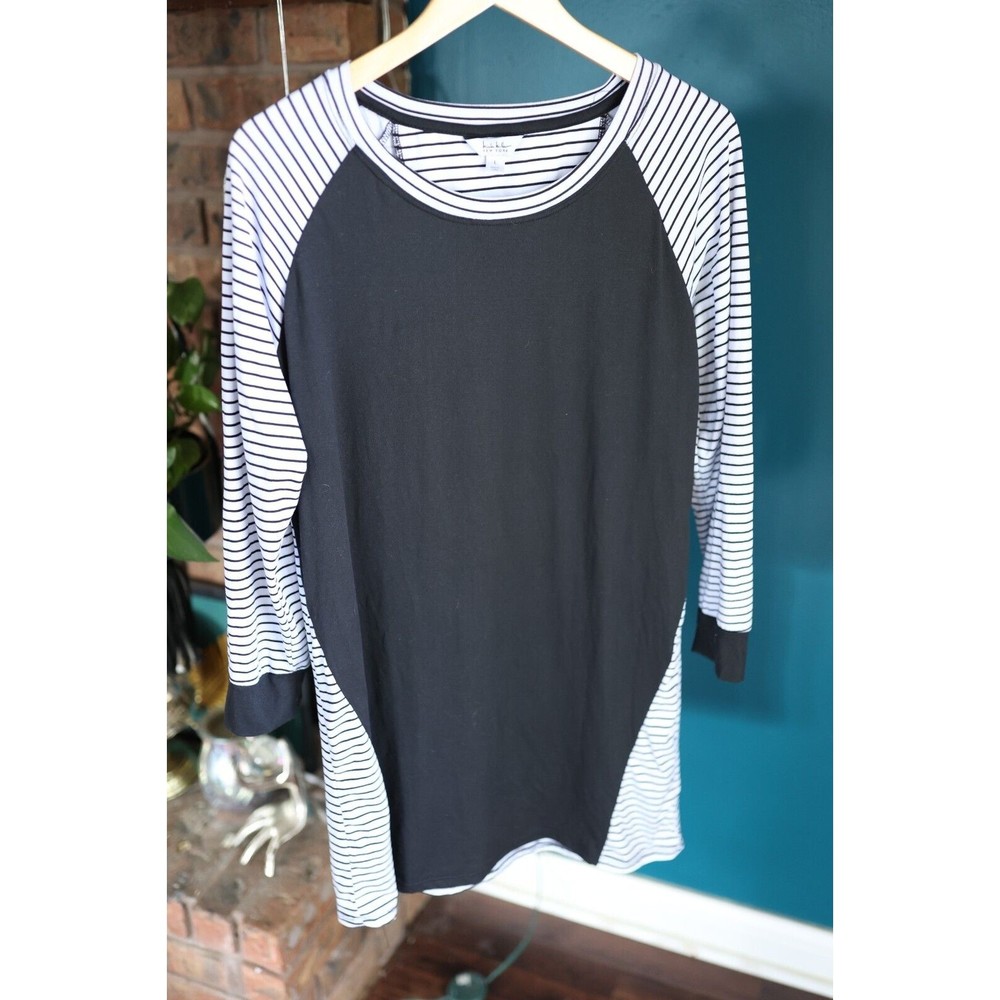NICOLE Miller New York Long sleeve Dress Black and White Stripes size L